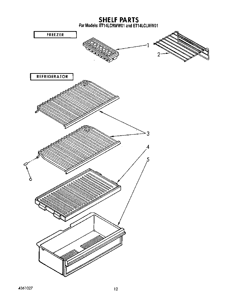 SHELF Diagram and Parts List for ET14LCRWW01  Whirlpool Refrigerator