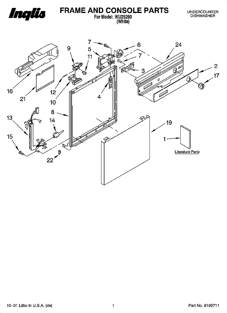 FRAME AND CONSOLE PARTS Diagram and Parts List for IKU25260  Inglis Dishwasher