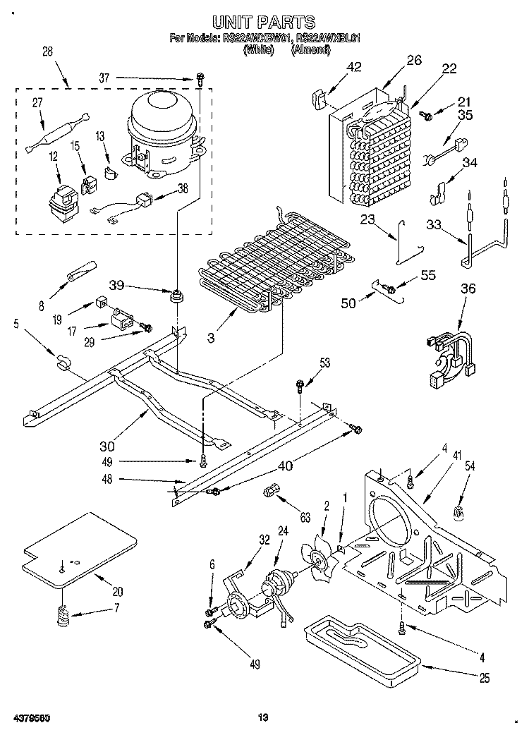 UNIT Diagram and Parts List for RS22AWXBW01  Roper Refrigerator