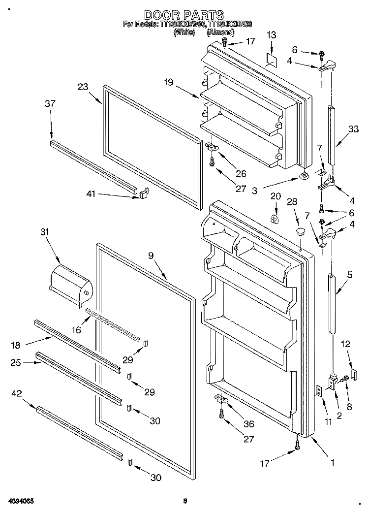 DOOR Diagram and Parts List for TT18DKXDN03  Estate Refrigerator
