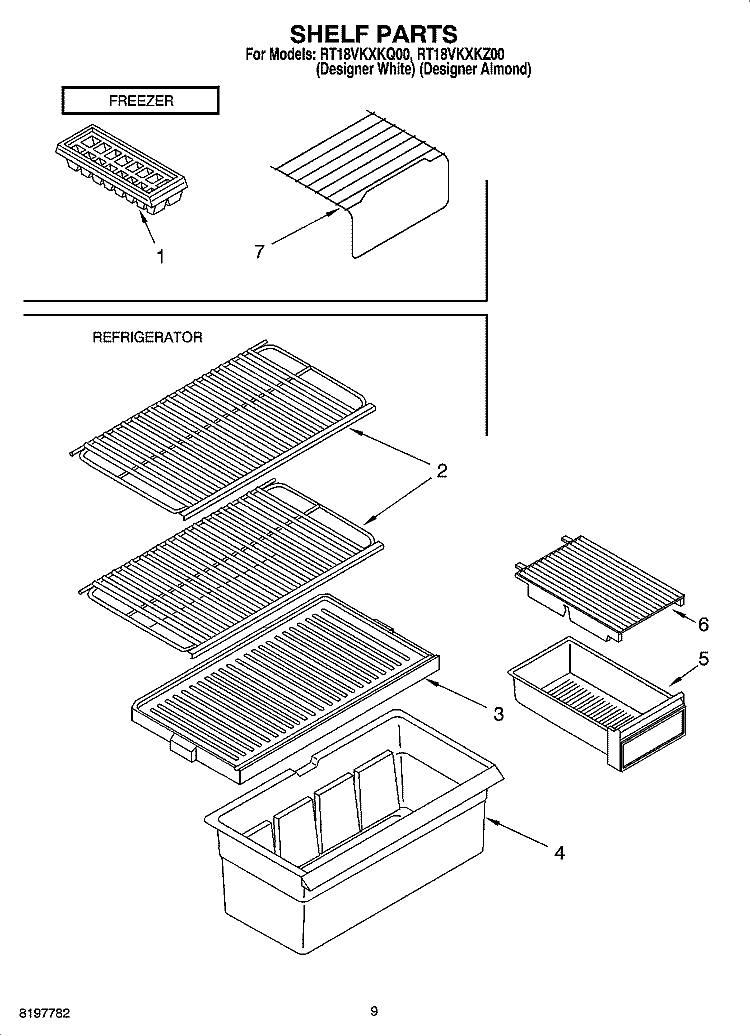 SHELF PARTS, LITERATURE AND OPTIONAL PARTS Diagram and Parts List for RT18VKXKQ00  Roper Refrigerator