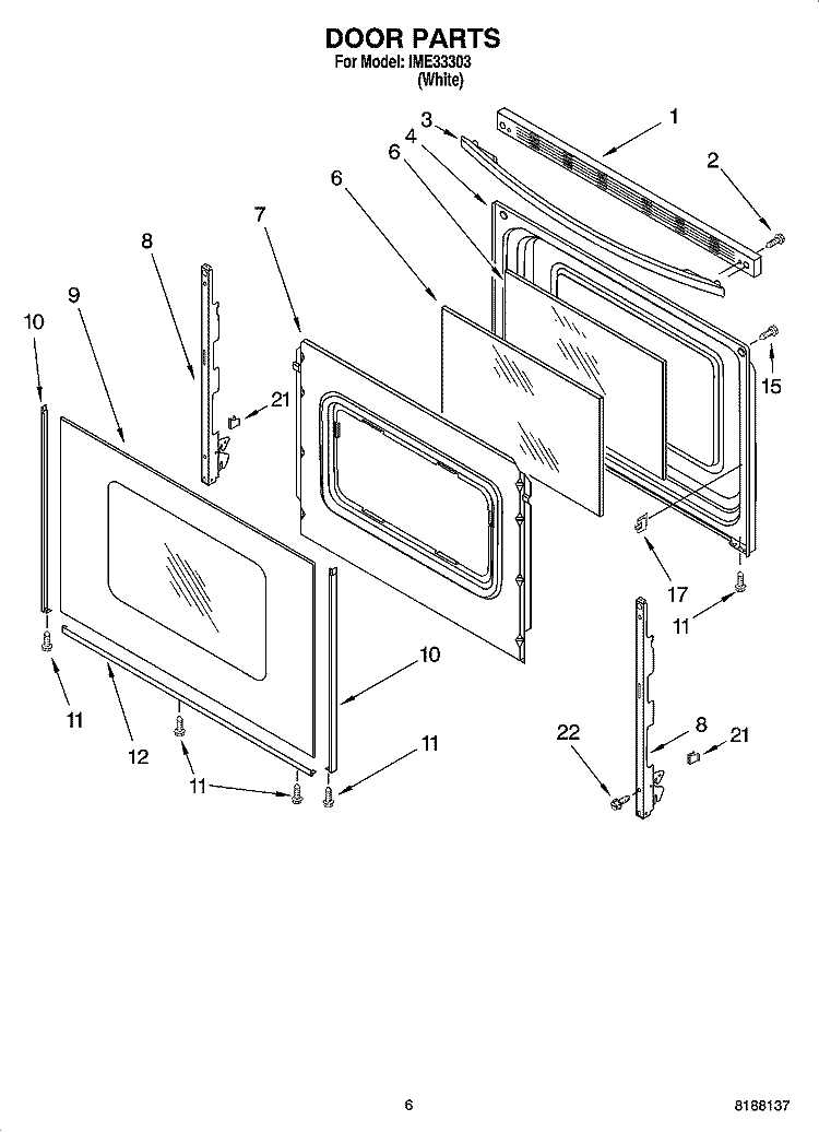 DOOR PARTS, OPTIONAL PARTS Diagram and Parts List for IME33303  Inglis Range