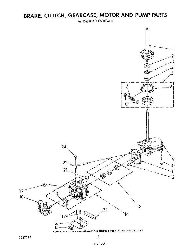 BRAKE, CLUTCH, GEARCASE, MOTOR AND PUMP Diagram and Parts List for KELC500TPL0  KitchenAid Washer Dryer Combo