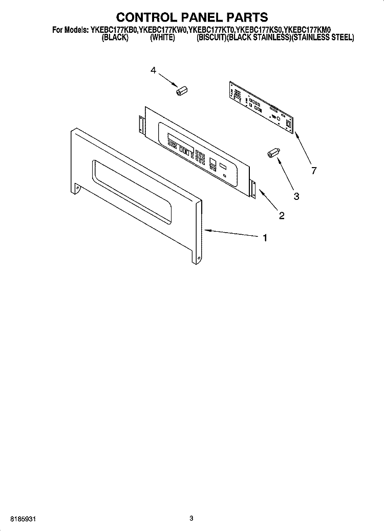 CONTROL PANEL PARTS Diagram and Parts List for YKEBC177KM0  KitchenAid Wall Oven
