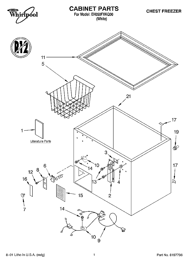 SECTION Diagram and Parts List for EH050FXKQ00  Whirlpool Freezer