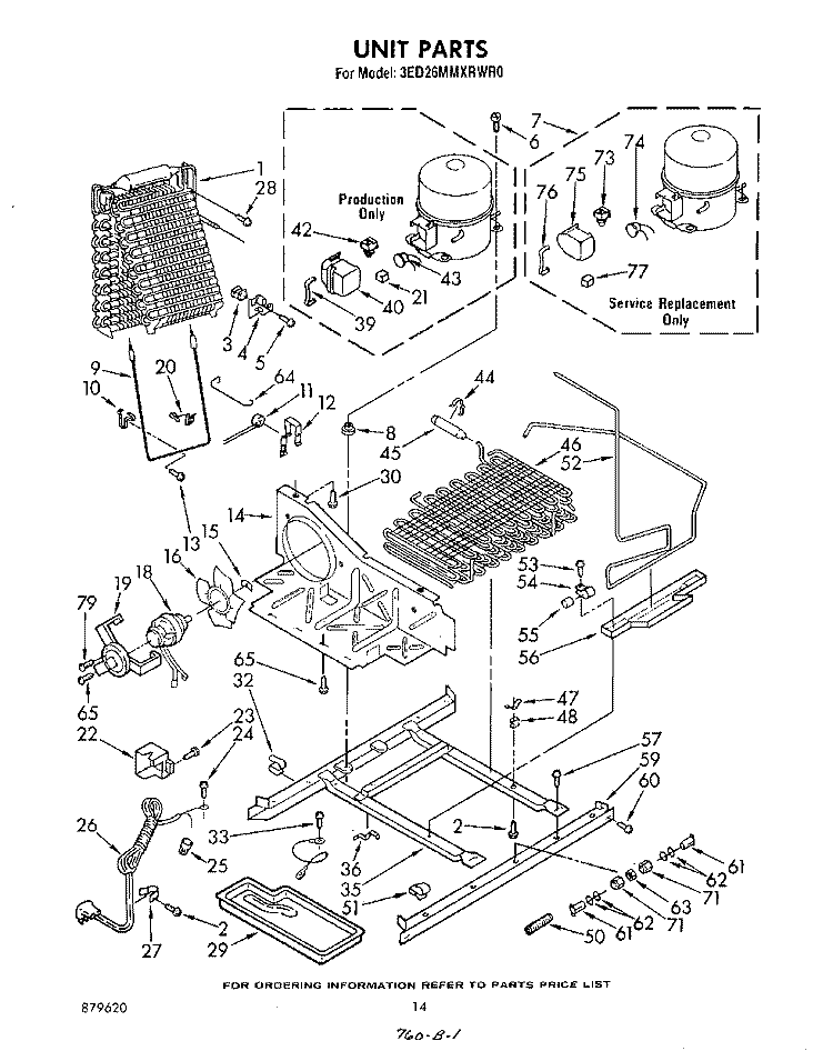 UNIT Diagram and Parts List for 3ED26MMXRWR0  Whirlpool Refrigerator