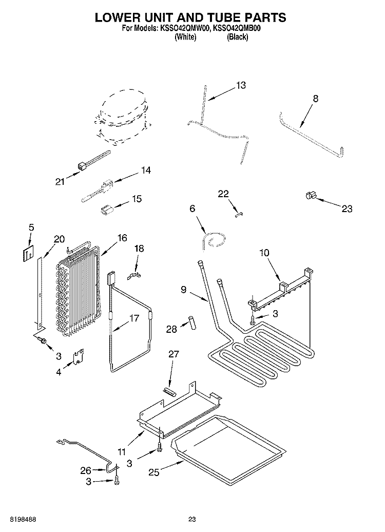 LOWER UNIT AND TUBE PARTS Diagram and Parts List for KSSO42QMW00  KitchenAid Refrigerator
