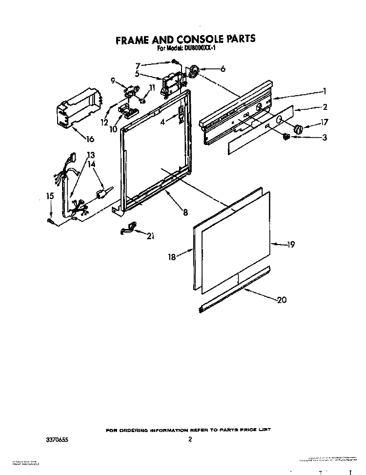 FRAME AND CONSOLE Diagram and Parts List for DU8000XX1  Whirlpool Dishwasher