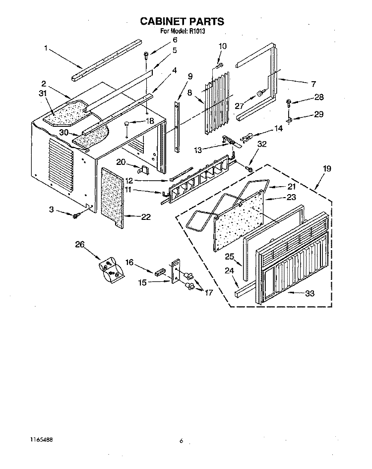 CABINET Diagram and Parts List for R1013  Whirlpool Air Conditioner