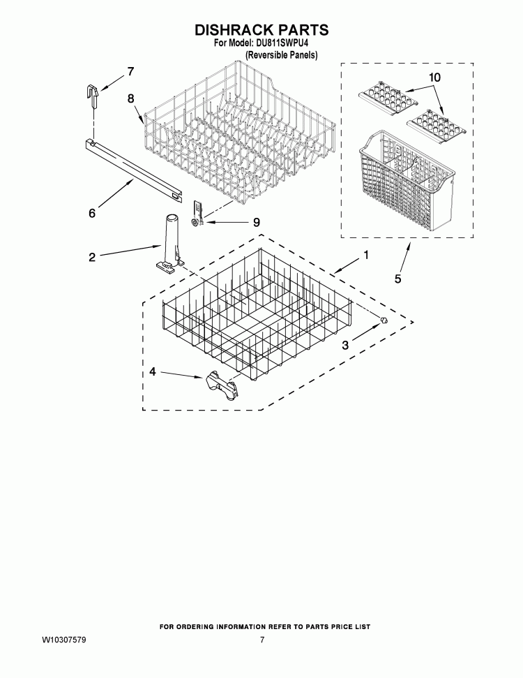 DISHRACK PARTS Diagram and Parts List for DU811SWPU4  Whirlpool Dishwasher
