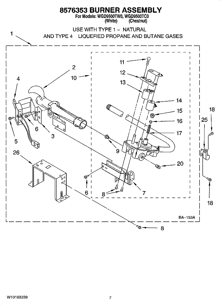 8576353 BURNER ASSEMBLY Diagram and Parts List for WGD9500TC0  Whirlpool Dryer