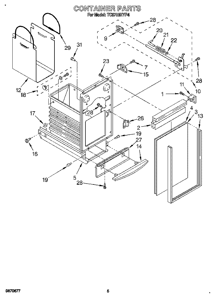 CONTAINER Diagram and Parts List for TC8700XYP4  Whirlpool Trash Compactor
