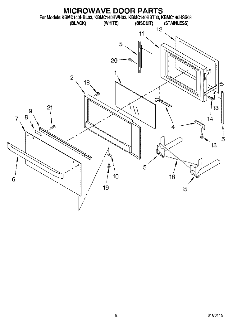 MICROWAVE DOOR PARTS, OPTIONAL PARTS Diagram and Parts List for KBMC140HSS03  KitchenAid Microwave Oven Combo