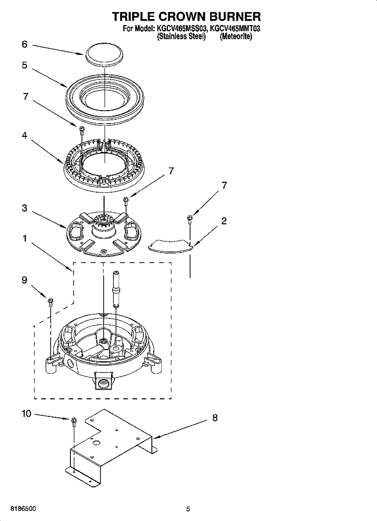 TRIPLE CROWN BURNER, OPTIONAL PARTS Diagram and Parts List for KGCV465MMT03  KitchenAid Cooktop
