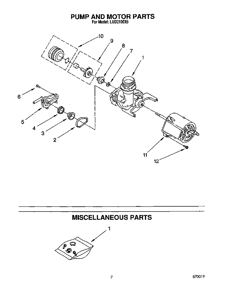 PUMP AND MOTOR, MISCELLANEOUS Diagram and Parts List for LUD2100X6  Whirlpool Dishwasher