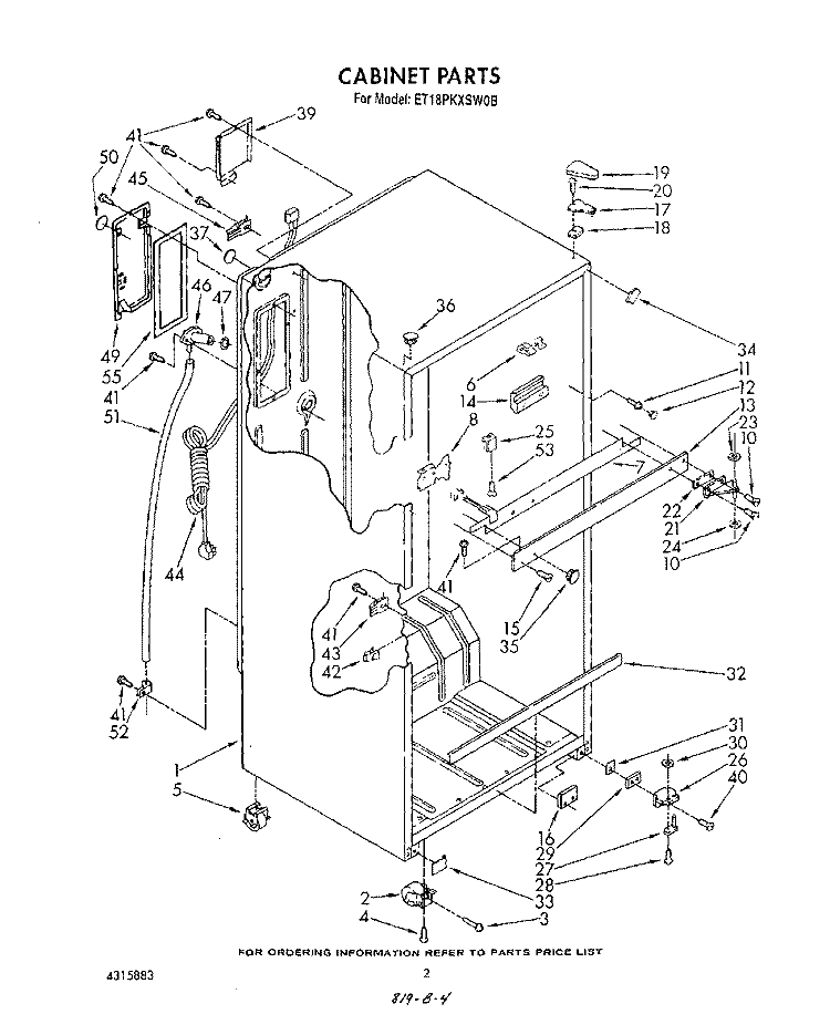 CABINET Diagram and Parts List for ET18PKXSW0B  Whirlpool Refrigerator