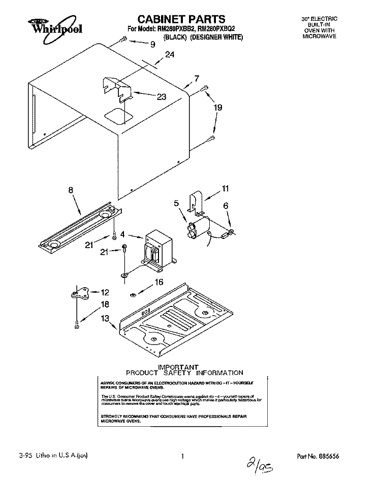 CABINET Diagram and Parts List for RM280PXBB2  Whirlpool Microwave Oven Combo