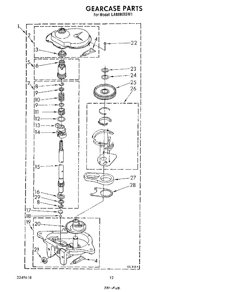 GEARCASE Diagram and Parts List for LA8800XSW1  Whirlpool Washer