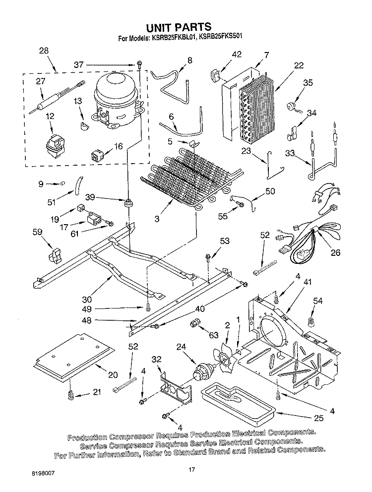UNIT Diagram and Parts List for KSRB25FKBL01  KitchenAid Refrigerator