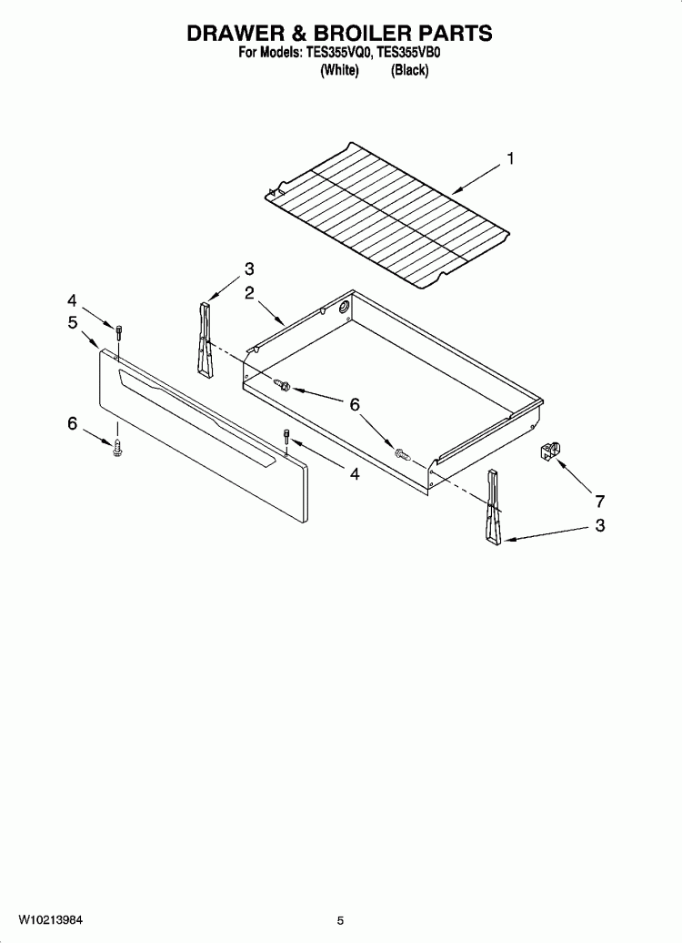 DRAWER & BROILER PARTS Diagram and Parts List for TES355VQ0  Estate Range