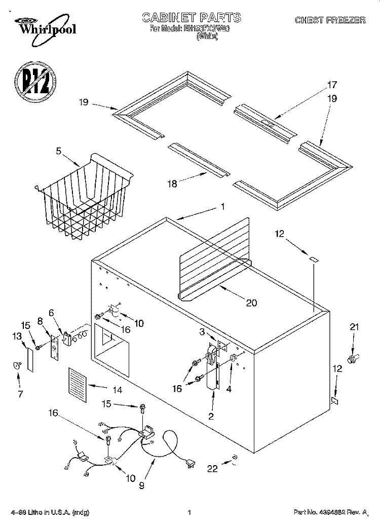 SECTION Diagram and Parts List for EH150FXGW00  Whirlpool Freezer