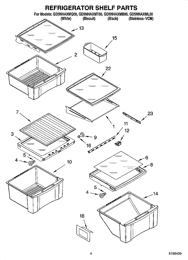 REFRIGERATOR SHELF PARTS Diagram and Parts List for GD5NHAXMQ00  Whirlpool Refrigerator