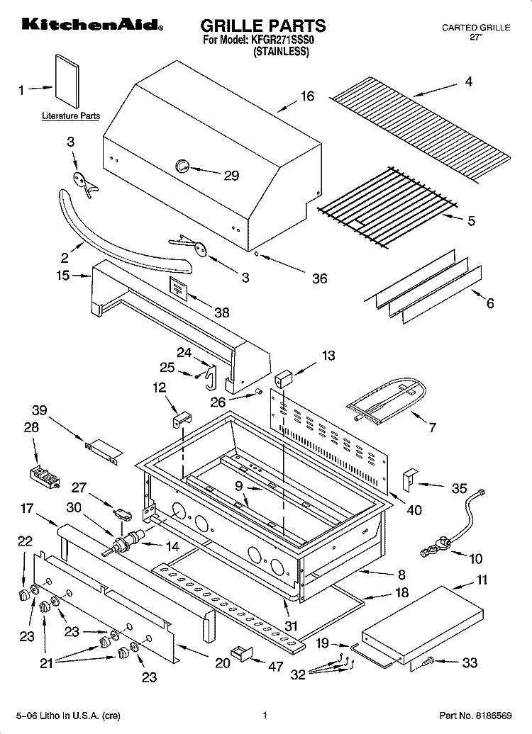GRILLE PARTS Diagram and Parts List for KFGR271SSS0  KitchenAid Grill