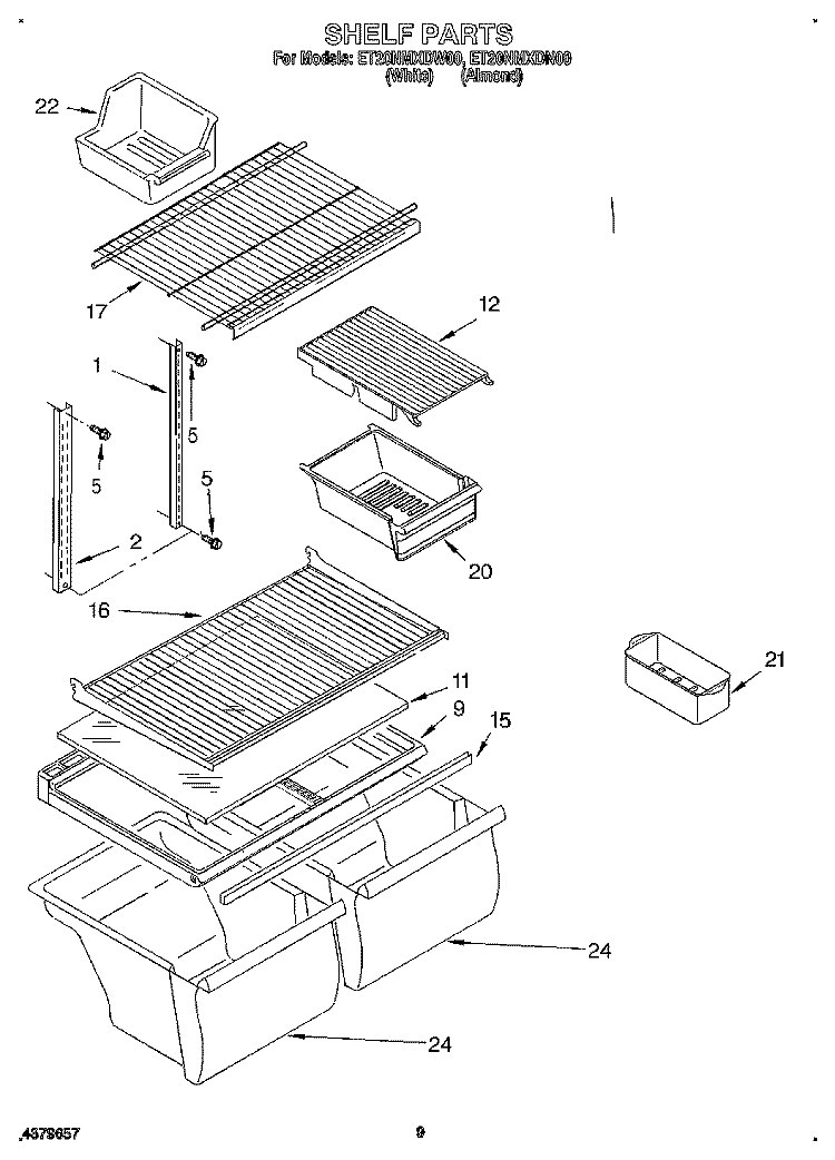 SHELF Diagram and Parts List for ET20NMXDW00  Whirlpool Refrigerator