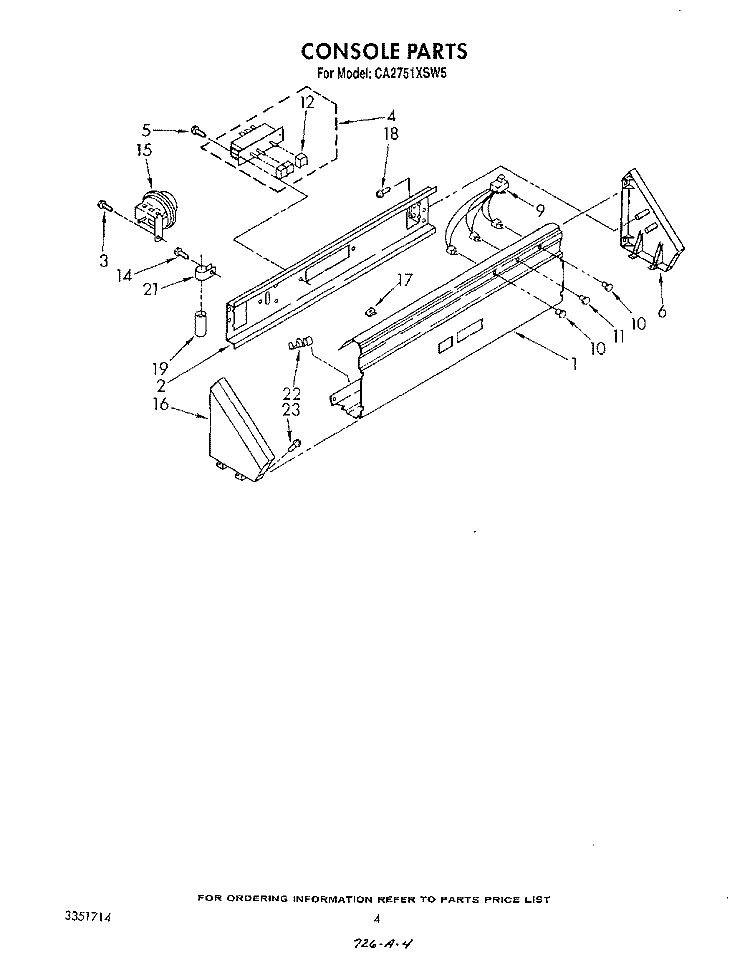CONSOLE Diagram and Parts List for CA2751XSW5  Whirlpool Washer
