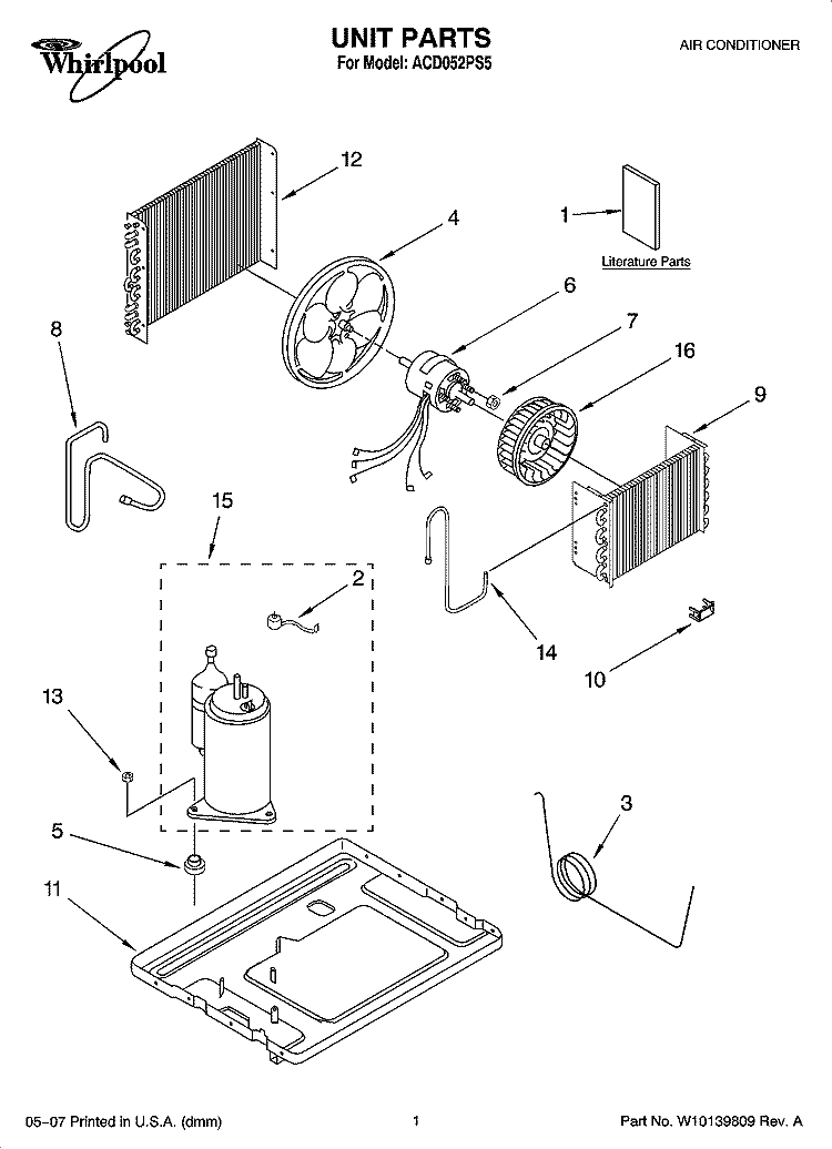 UNIT PARTS Diagram and Parts List for ACD052PS5  Whirlpool Air Conditioner
