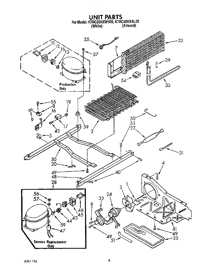 UNIT Diagram and Parts List for KTRC20KXWH20  Whirlpool Refrigerator