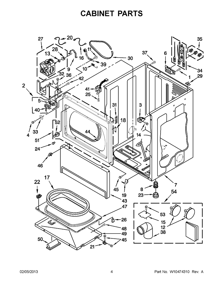 CABINET PARTS Diagram and Parts List for CEM2793BQ0  Whirlpool Dryer