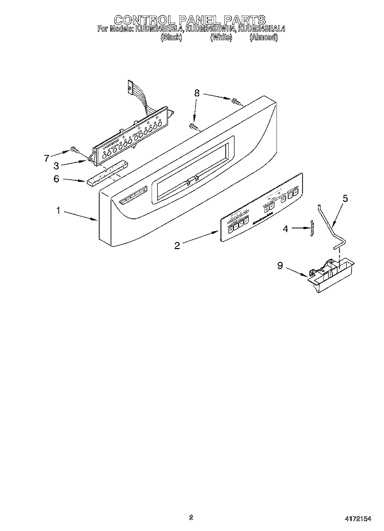 CONTROL PANEL Diagram and Parts List for KUDM24SEAL4  KitchenAid Dishwasher