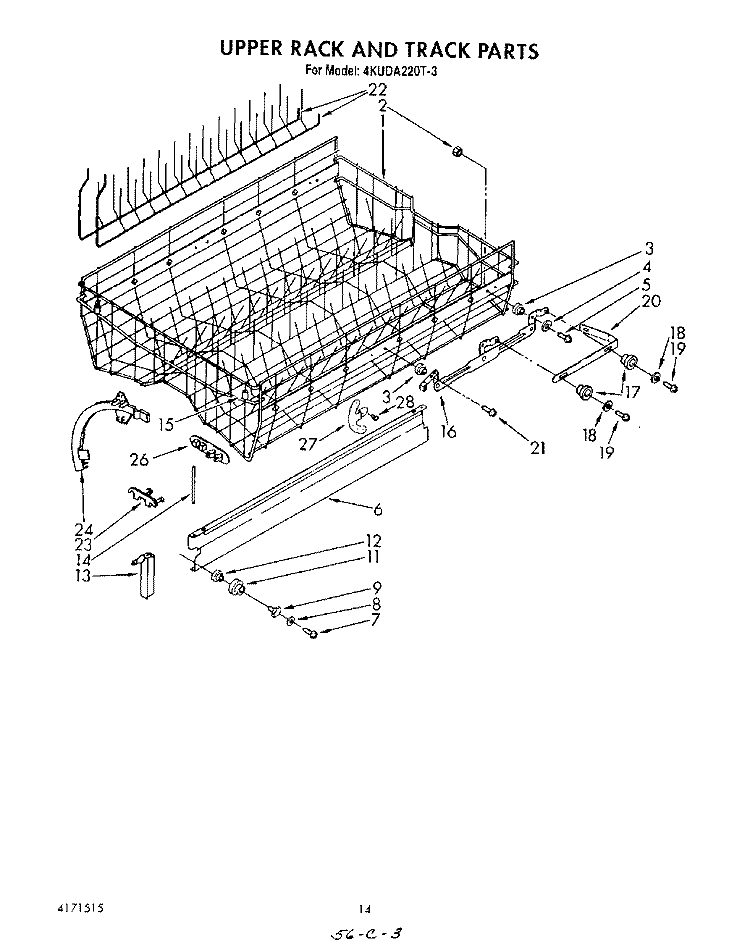 UPPER RACK AND TRACK Diagram and Parts List for 4KUDA220T3  KitchenAid Dishwasher