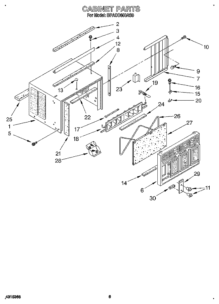 CABINET Diagram and Parts List for BPAC0500AS0  KitchenAid Air Conditioner
