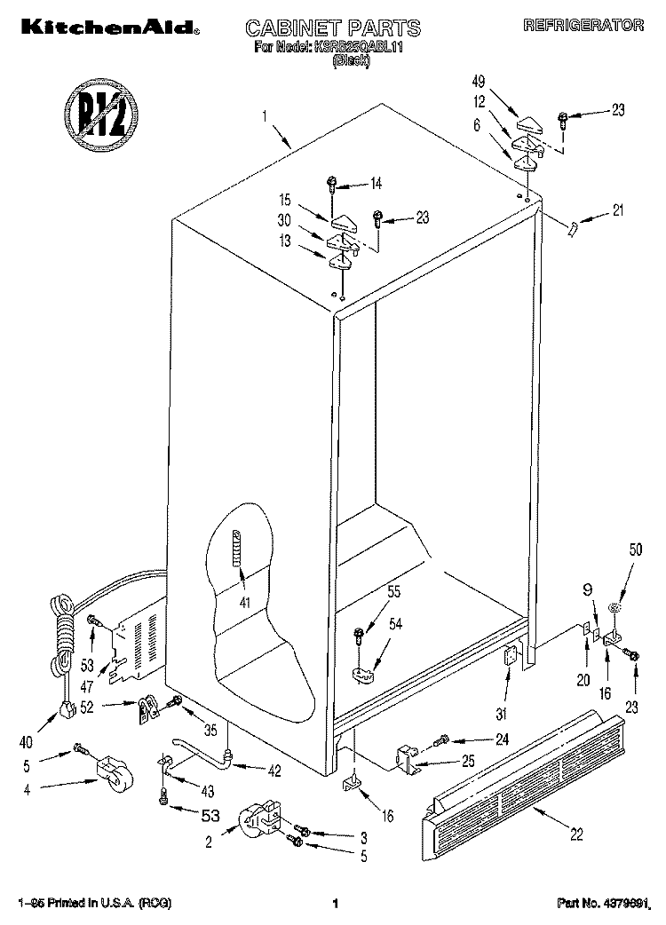 CABINET Diagram and Parts List for KSRB25QABL11  KitchenAid Refrigerator