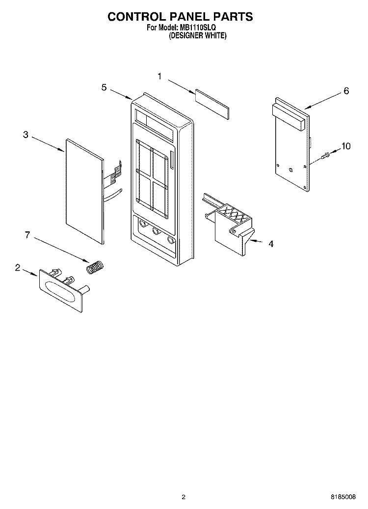 CONTROL PANEL PARTS Diagram and Parts List for MB1110SLQ  Whirlpool Microwave