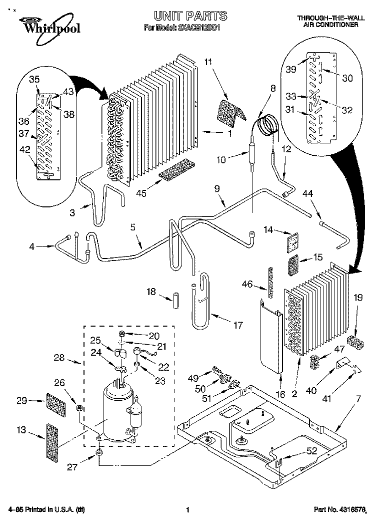 UNIT, LITERATURE Diagram and Parts List for 3XACM12DD1  Whirlpool Air Conditioner