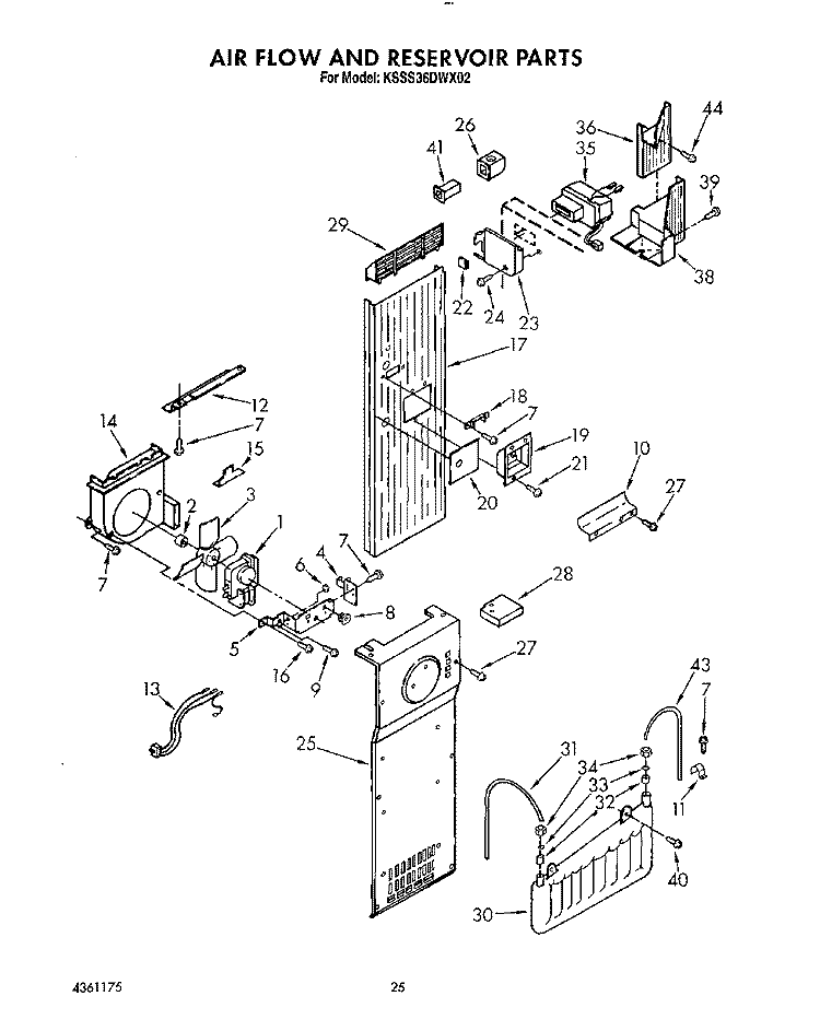 AIR FLOW AND RESERVOIR Diagram and Parts List for KSSS36DWX02  KitchenAid Refrigerator