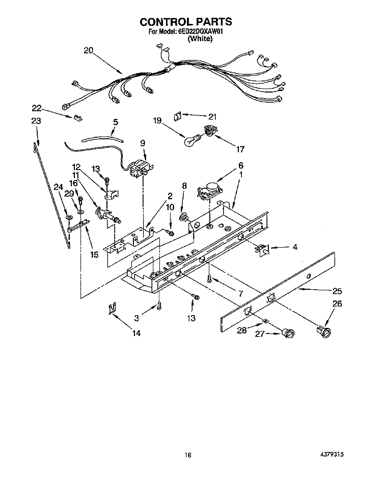 CONTROL Diagram and Parts List for 6ED22DQXAW01  Whirlpool Refrigerator