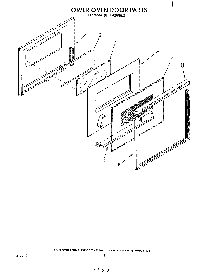 LOWER OVEN DOOR Diagram and Parts List for KEBI200VBL2  KitchenAid Wall Oven