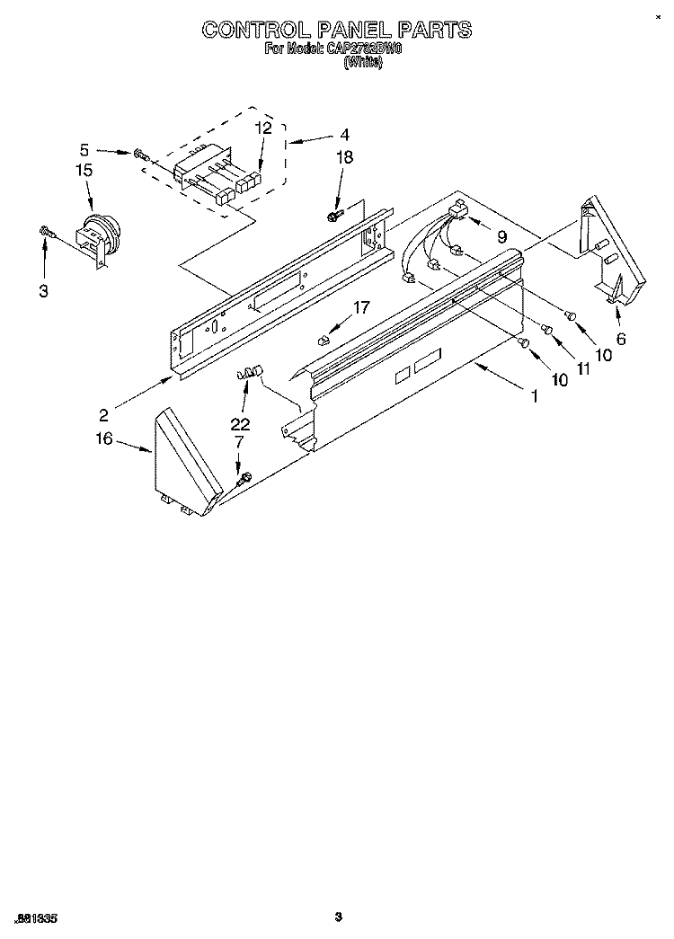 CONTROL PANEL Diagram and Parts List for CAP2782BW0  Whirlpool Washer