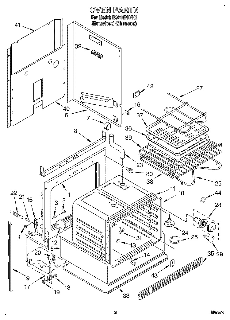 OVEN, LITERATURE Diagram and Parts List for RS610PXYH3  Whirlpool Range
