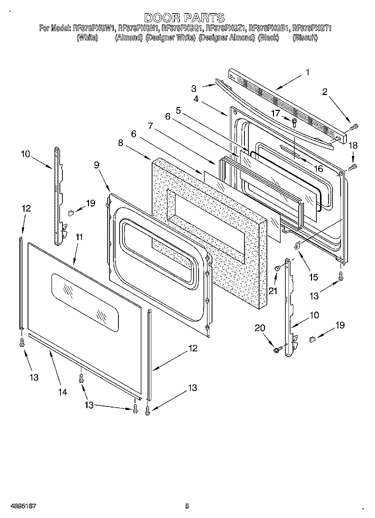 DOOR Diagram and Parts List for RF378PXGQ1  Whirlpool Range