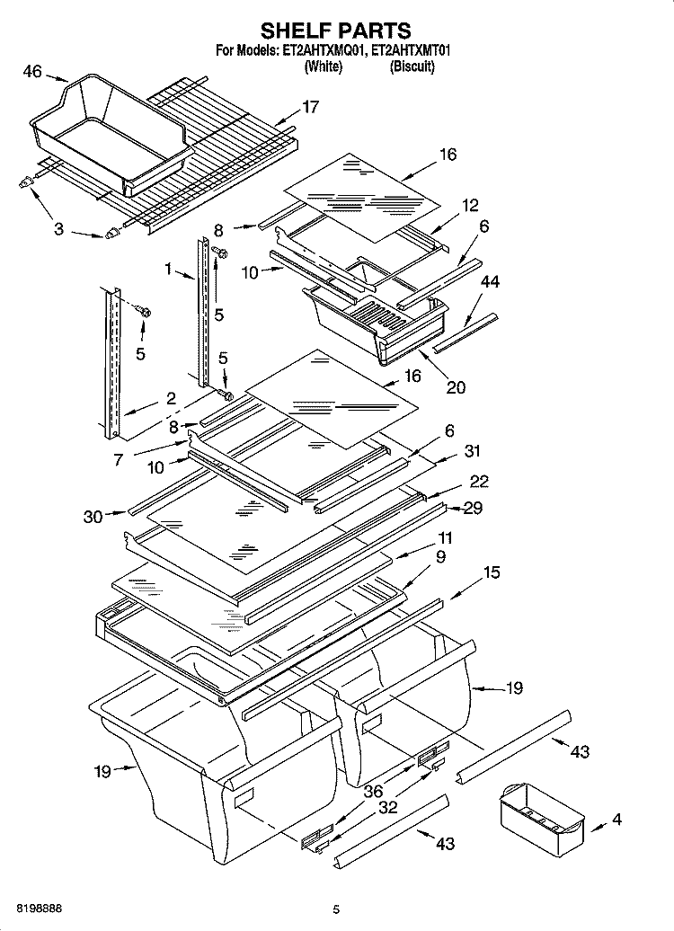 SHELF PARTS Diagram and Parts List for ET2AHTXMT01  Whirlpool Refrigerator