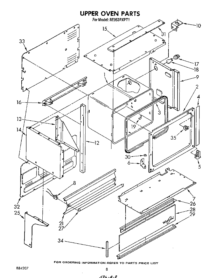 UPPER OVEN Diagram and Parts List for RE953PXPT1  Whirlpool Range