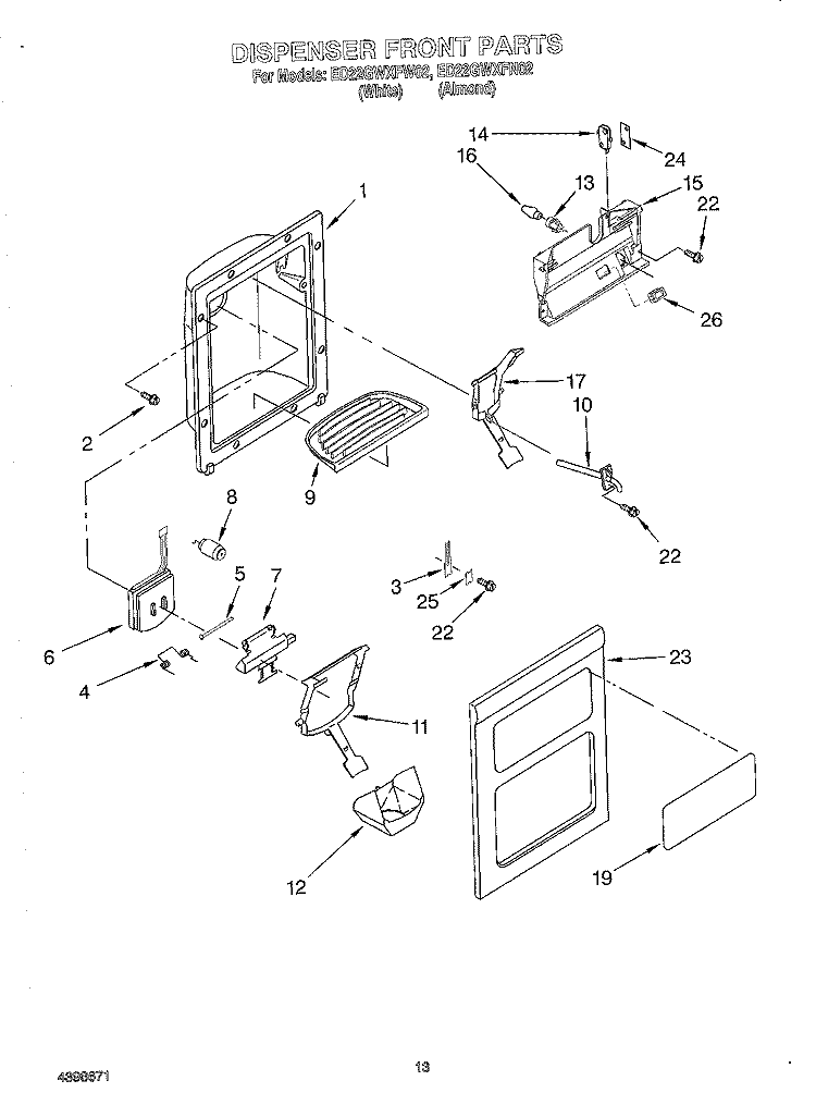 DISPENSER FRONT Diagram and Parts List for ED22GWXFN02  Whirlpool Refrigerator