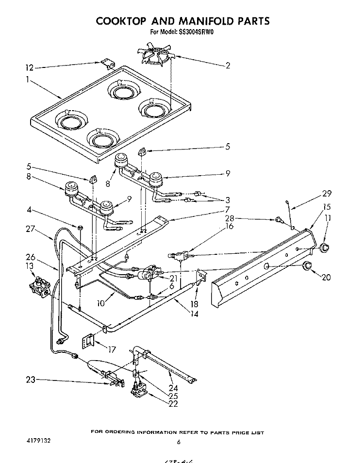 COOKTOP AND MANIFOLD , LITERATURE A Diagram and Parts List for SS3004SRW0  Whirlpool Range