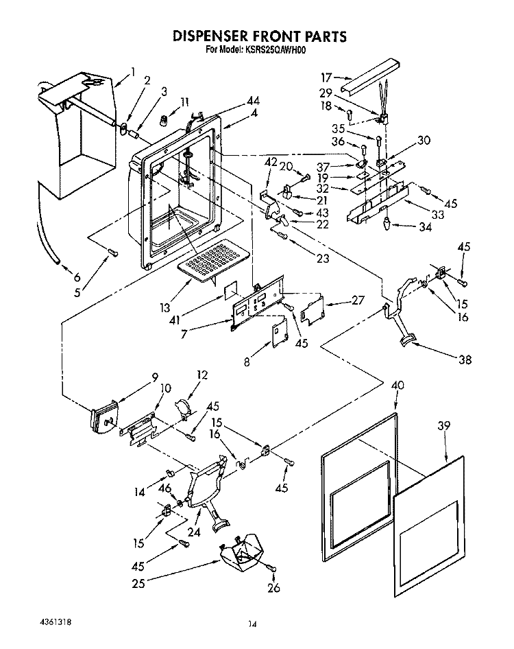 DISPENSER FRONT Diagram and Parts List for KSRS25QAWH00  KitchenAid Refrigerator