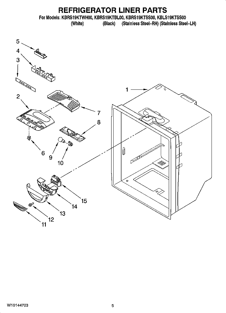 REFRIGERATOR LINER PARTS Diagram and Parts List for KBRS19KTBL00  KitchenAid Refrigerator